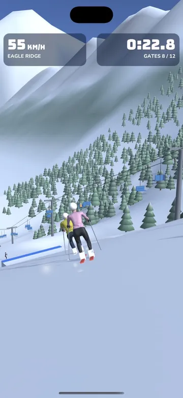 SkiRider 3D Eagle Ridge: skiers racing down a forested slope